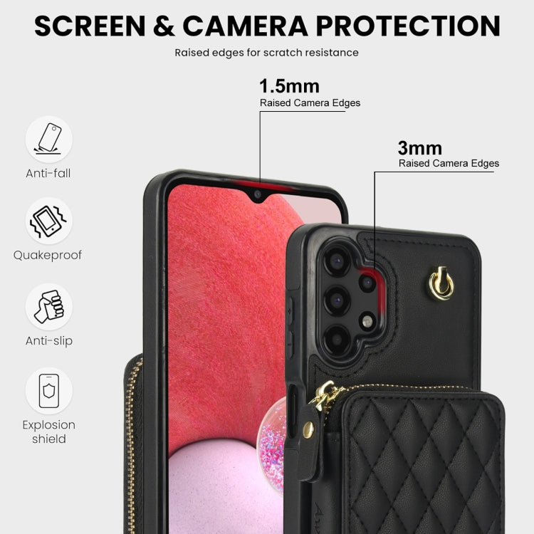 For Samsung Galaxy A13 4G / 5G AwQuer Crossbody Zipper Wallet Rhombic Leather Back Phone Case(Black) - Galaxy Phone Cases by Awquer | Online Shopping UK | buy2fix