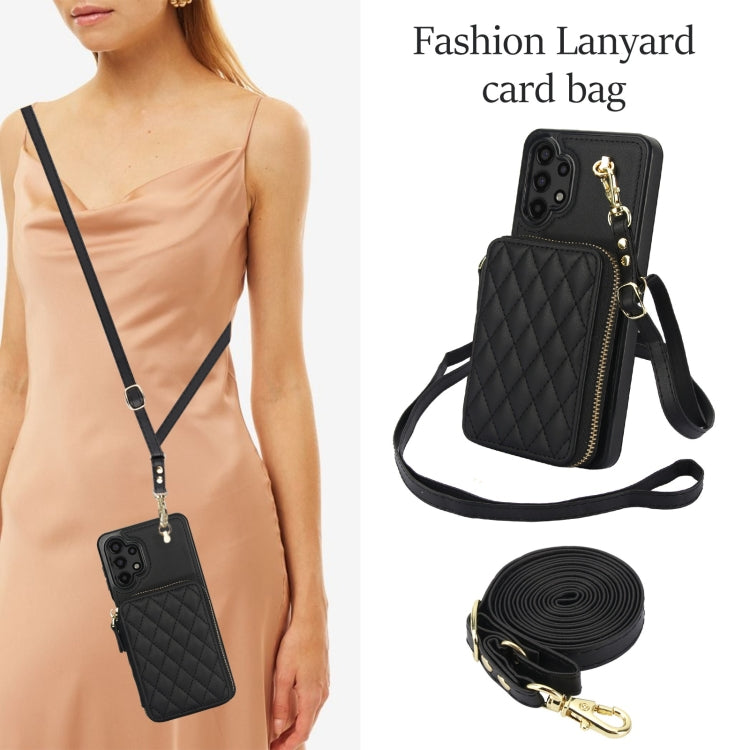 For Samsung Galaxy A13 4G / 5G AwQuer Crossbody Zipper Wallet Rhombic Leather Back Phone Case(Black) - Galaxy Phone Cases by Awquer | Online Shopping UK | buy2fix