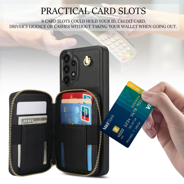 For Samsung Galaxy A13 4G / 5G AwQuer Crossbody Zipper Wallet Rhombic Leather Back Phone Case(Black) - Galaxy Phone Cases by Awquer | Online Shopping UK | buy2fix