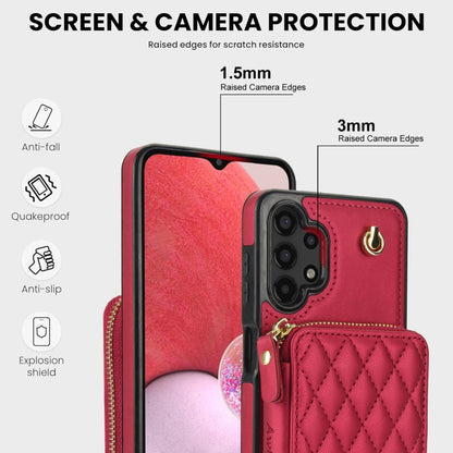 For Samsung Galaxy A13 4G / 5G AwQuer Crossbody Zipper Wallet Rhombic Leather Back Phone Case(Red) - Galaxy Phone Cases by Awquer | Online Shopping UK | buy2fix