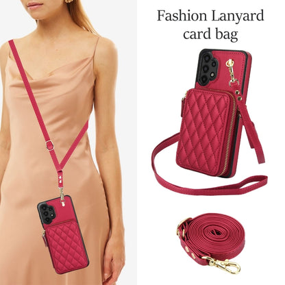 For Samsung Galaxy A13 4G / 5G AwQuer Crossbody Zipper Wallet Rhombic Leather Back Phone Case(Red) - Galaxy Phone Cases by Awquer | Online Shopping UK | buy2fix