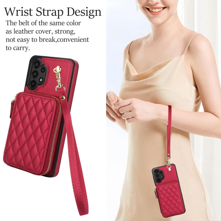 For Samsung Galaxy A13 4G / 5G AwQuer Crossbody Zipper Wallet Rhombic Leather Back Phone Case(Red) - Galaxy Phone Cases by Awquer | Online Shopping UK | buy2fix