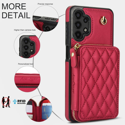 For Samsung Galaxy A13 4G / 5G AwQuer Crossbody Zipper Wallet Rhombic Leather Back Phone Case(Red) - Galaxy Phone Cases by Awquer | Online Shopping UK | buy2fix