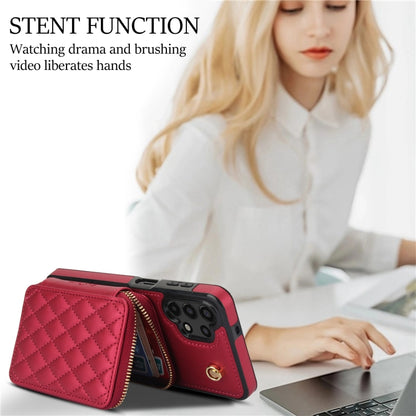 For Samsung Galaxy A13 4G / 5G AwQuer Crossbody Zipper Wallet Rhombic Leather Back Phone Case(Red) - Galaxy Phone Cases by Awquer | Online Shopping UK | buy2fix