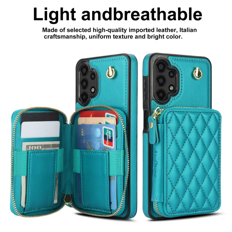 For Samsung Galaxy A13 4G / 5G AwQuer Crossbody Zipper Wallet Rhombic Leather Back Phone Case(Green) - Galaxy Phone Cases by Awquer | Online Shopping UK | buy2fix