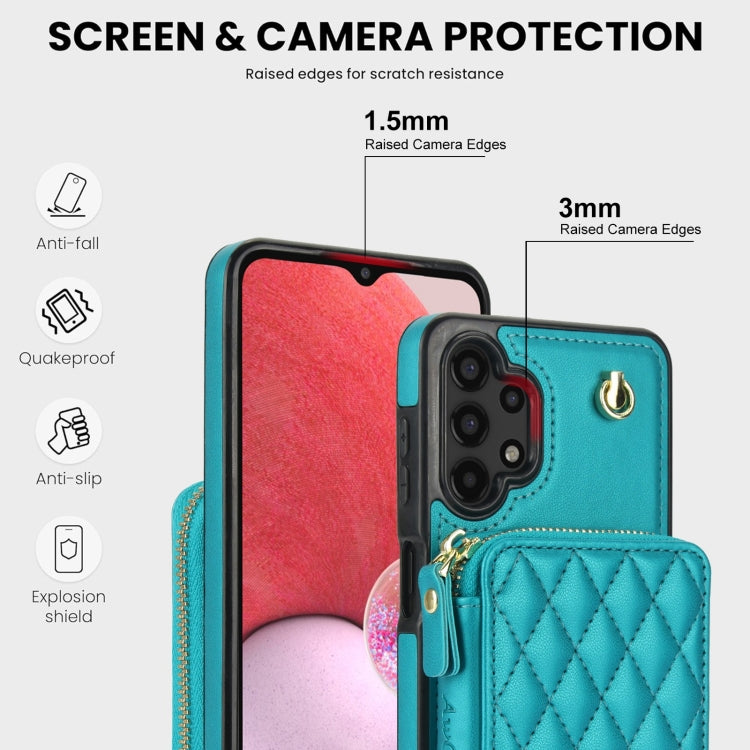 For Samsung Galaxy A13 4G / 5G AwQuer Crossbody Zipper Wallet Rhombic Leather Back Phone Case(Green) - Galaxy Phone Cases by Awquer | Online Shopping UK | buy2fix
