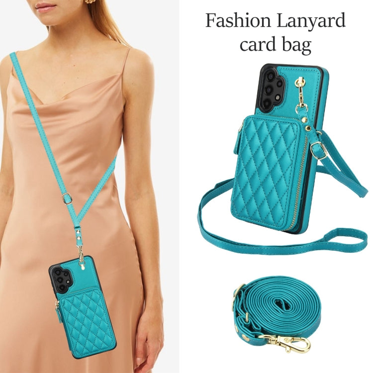 For Samsung Galaxy A13 4G / 5G AwQuer Crossbody Zipper Wallet Rhombic Leather Back Phone Case(Green) - Galaxy Phone Cases by Awquer | Online Shopping UK | buy2fix