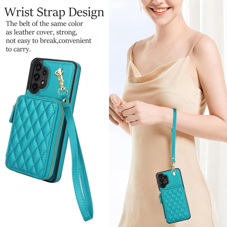 For Samsung Galaxy A13 4G / 5G AwQuer Crossbody Zipper Wallet Rhombic Leather Back Phone Case(Green) - Galaxy Phone Cases by Awquer | Online Shopping UK | buy2fix