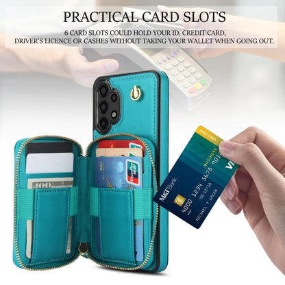 For Samsung Galaxy A13 4G / 5G AwQuer Crossbody Zipper Wallet Rhombic Leather Back Phone Case(Green) - Galaxy Phone Cases by Awquer | Online Shopping UK | buy2fix