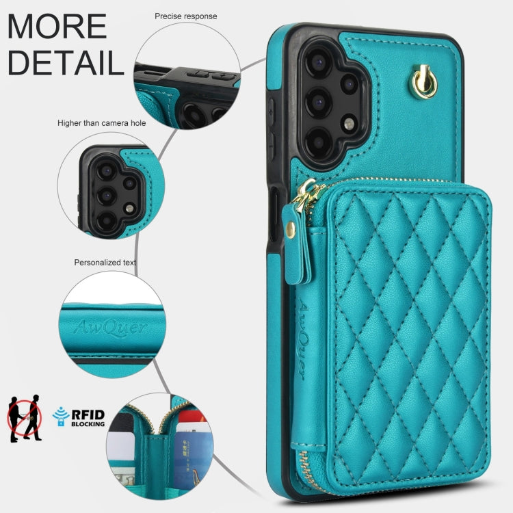 For Samsung Galaxy A13 4G / 5G AwQuer Crossbody Zipper Wallet Rhombic Leather Back Phone Case(Green) - Galaxy Phone Cases by Awquer | Online Shopping UK | buy2fix