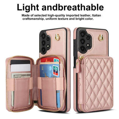 For Samsung Galaxy A13 4G / 5G AwQuer Crossbody Zipper Wallet Rhombic Leather Back Phone Case(Rose Gold) - Galaxy Phone Cases by Awquer | Online Shopping UK | buy2fix