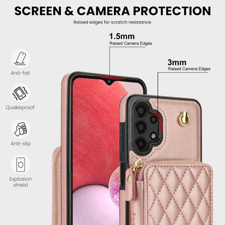 For Samsung Galaxy A13 4G / 5G AwQuer Crossbody Zipper Wallet Rhombic Leather Back Phone Case(Rose Gold) - Galaxy Phone Cases by Awquer | Online Shopping UK | buy2fix