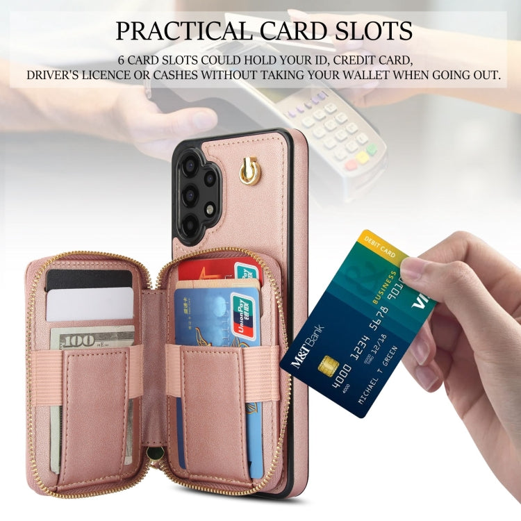 For Samsung Galaxy A13 4G / 5G AwQuer Crossbody Zipper Wallet Rhombic Leather Back Phone Case(Rose Gold) - Galaxy Phone Cases by Awquer | Online Shopping UK | buy2fix