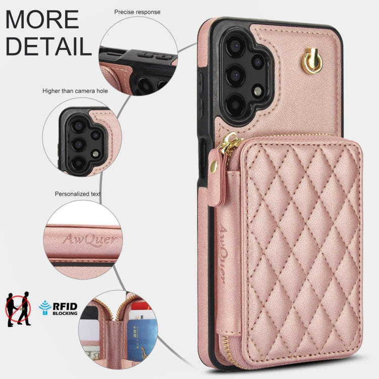 For Samsung Galaxy A13 4G / 5G AwQuer Crossbody Zipper Wallet Rhombic Leather Back Phone Case(Rose Gold) - Galaxy Phone Cases by Awquer | Online Shopping UK | buy2fix