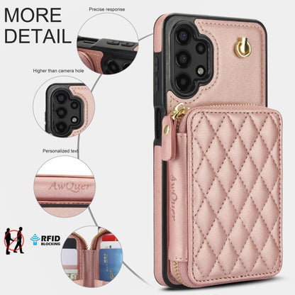 For Samsung Galaxy A13 4G / 5G AwQuer Crossbody Zipper Wallet Rhombic Leather Back Phone Case(Rose Gold) - Galaxy Phone Cases by Awquer | Online Shopping UK | buy2fix