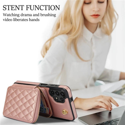 For Samsung Galaxy A13 4G / 5G AwQuer Crossbody Zipper Wallet Rhombic Leather Back Phone Case(Rose Gold) - Galaxy Phone Cases by Awquer | Online Shopping UK | buy2fix