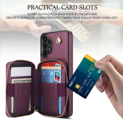 For Samsung Galaxy A13 4G / 5G AwQuer Crossbody Zipper Wallet Rhombic Leather Back Phone Case(Dark Purple) - Galaxy Phone Cases by Awquer | Online Shopping UK | buy2fix
