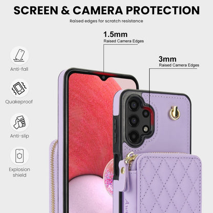 For Samsung Galaxy A13 4G / 5G AwQuer Crossbody Zipper Wallet Rhombic Leather Back Phone Case(Purple) - Galaxy Phone Cases by Awquer | Online Shopping UK | buy2fix