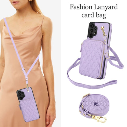 For Samsung Galaxy A13 4G / 5G AwQuer Crossbody Zipper Wallet Rhombic Leather Back Phone Case(Purple) - Galaxy Phone Cases by Awquer | Online Shopping UK | buy2fix