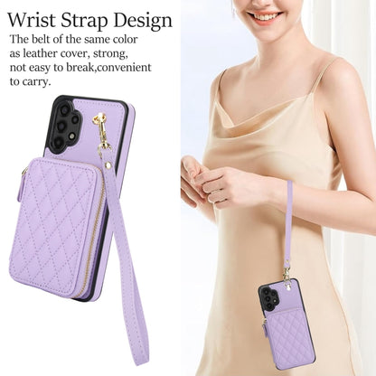 For Samsung Galaxy A13 4G / 5G AwQuer Crossbody Zipper Wallet Rhombic Leather Back Phone Case(Purple) - Galaxy Phone Cases by Awquer | Online Shopping UK | buy2fix