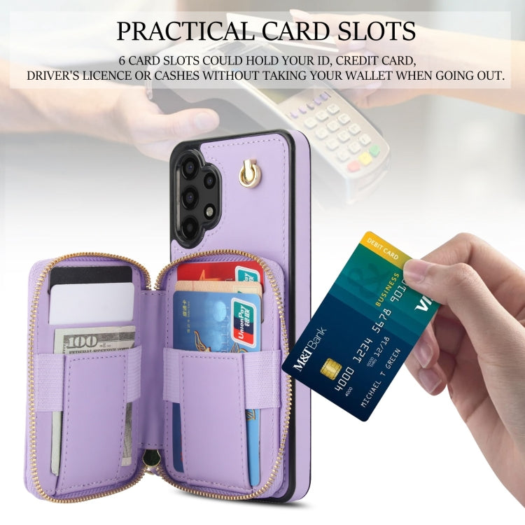 For Samsung Galaxy A13 4G / 5G AwQuer Crossbody Zipper Wallet Rhombic Leather Back Phone Case(Purple) - Galaxy Phone Cases by Awquer | Online Shopping UK | buy2fix