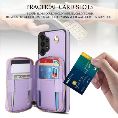 For Samsung Galaxy A13 4G / 5G AwQuer Crossbody Zipper Wallet Rhombic Leather Back Phone Case(Purple) - Galaxy Phone Cases by Awquer | Online Shopping UK | buy2fix
