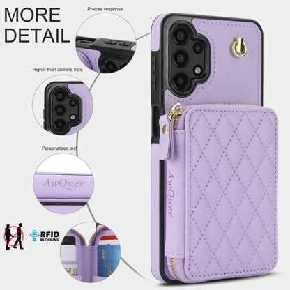 For Samsung Galaxy A13 4G / 5G AwQuer Crossbody Zipper Wallet Rhombic Leather Back Phone Case(Purple) - Galaxy Phone Cases by Awquer | Online Shopping UK | buy2fix