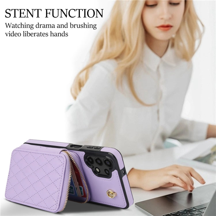 For Samsung Galaxy A13 4G / 5G AwQuer Crossbody Zipper Wallet Rhombic Leather Back Phone Case(Purple) - Galaxy Phone Cases by Awquer | Online Shopping UK | buy2fix