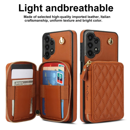 For Samsung Galaxy A13 4G / 5G AwQuer Crossbody Zipper Wallet Rhombic Leather Back Phone Case(Brown) - Galaxy Phone Cases by Awquer | Online Shopping UK | buy2fix