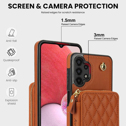 For Samsung Galaxy A13 4G / 5G AwQuer Crossbody Zipper Wallet Rhombic Leather Back Phone Case(Brown) - Galaxy Phone Cases by Awquer | Online Shopping UK | buy2fix