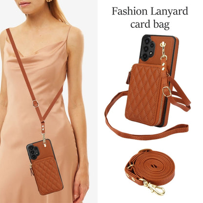 For Samsung Galaxy A13 4G / 5G AwQuer Crossbody Zipper Wallet Rhombic Leather Back Phone Case(Brown) - Galaxy Phone Cases by Awquer | Online Shopping UK | buy2fix
