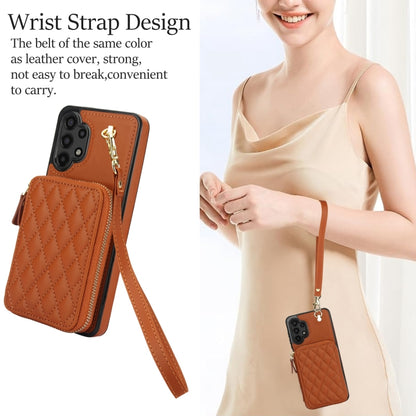 For Samsung Galaxy A13 4G / 5G AwQuer Crossbody Zipper Wallet Rhombic Leather Back Phone Case(Brown) - Galaxy Phone Cases by Awquer | Online Shopping UK | buy2fix