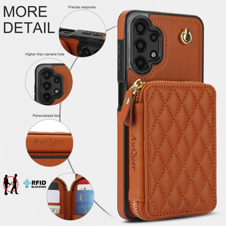 For Samsung Galaxy A13 4G / 5G AwQuer Crossbody Zipper Wallet Rhombic Leather Back Phone Case(Brown) - Galaxy Phone Cases by Awquer | Online Shopping UK | buy2fix