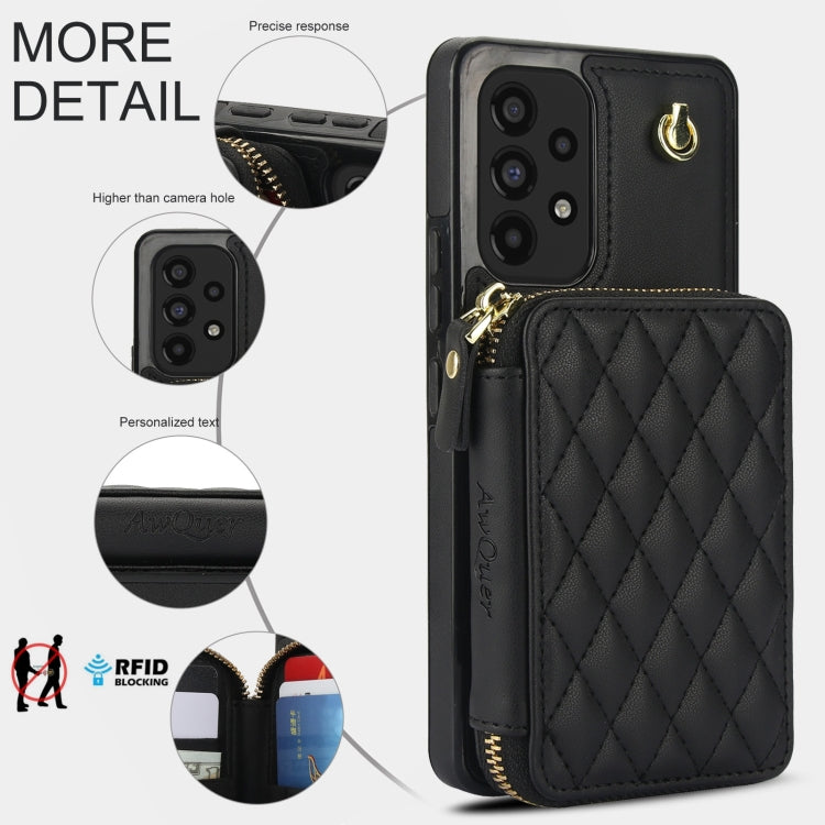 For Samsung Galaxy A53 4G / 5G AwQuer Crossbody Zipper Wallet Rhombic Leather Back Phone Case(Black) - Galaxy Phone Cases by Awquer | Online Shopping UK | buy2fix