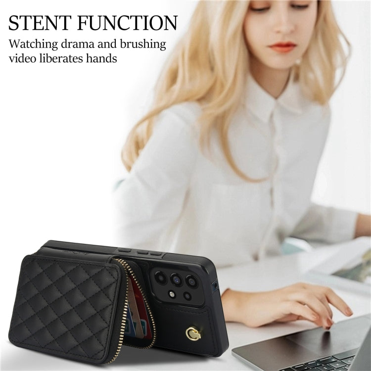 For Samsung Galaxy A53 4G / 5G AwQuer Crossbody Zipper Wallet Rhombic Leather Back Phone Case(Black) - Galaxy Phone Cases by Awquer | Online Shopping UK | buy2fix