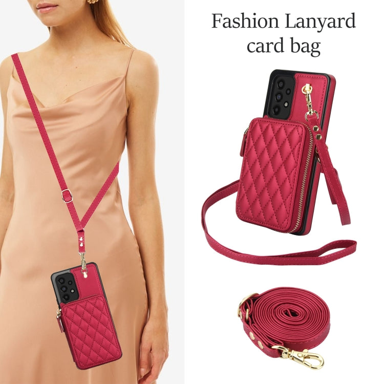 For Samsung Galaxy A53 4G / 5G AwQuer Crossbody Zipper Wallet Rhombic Leather Back Phone Case(Red) - Galaxy Phone Cases by Awquer | Online Shopping UK | buy2fix