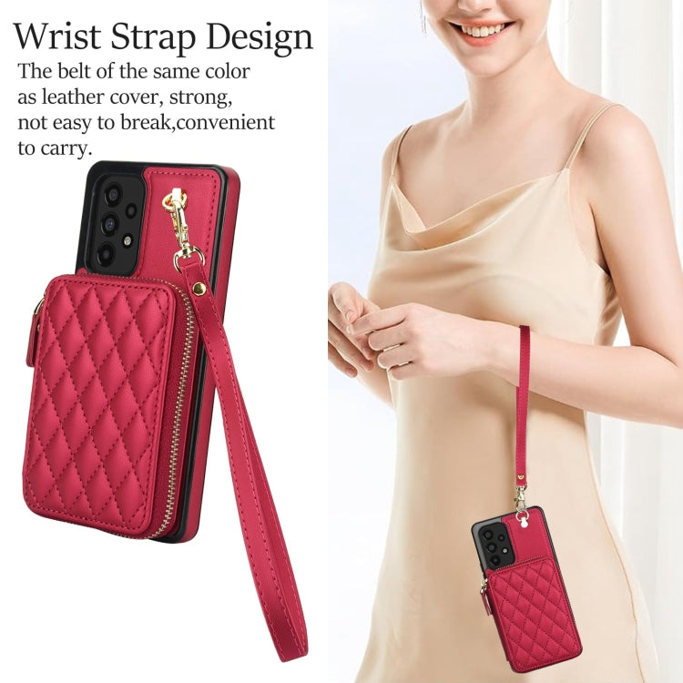 For Samsung Galaxy A53 4G / 5G AwQuer Crossbody Zipper Wallet Rhombic Leather Back Phone Case(Red) - Galaxy Phone Cases by Awquer | Online Shopping UK | buy2fix