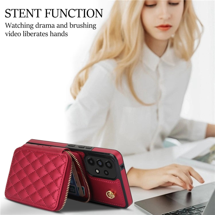 For Samsung Galaxy A53 4G / 5G AwQuer Crossbody Zipper Wallet Rhombic Leather Back Phone Case(Red) - Galaxy Phone Cases by Awquer | Online Shopping UK | buy2fix