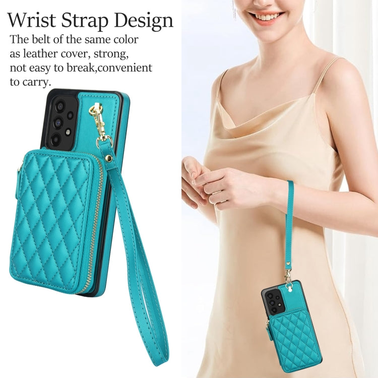 For Samsung Galaxy A53 4G / 5G AwQuer Crossbody Zipper Wallet Rhombic Leather Back Phone Case(Green) - Galaxy Phone Cases by Awquer | Online Shopping UK | buy2fix