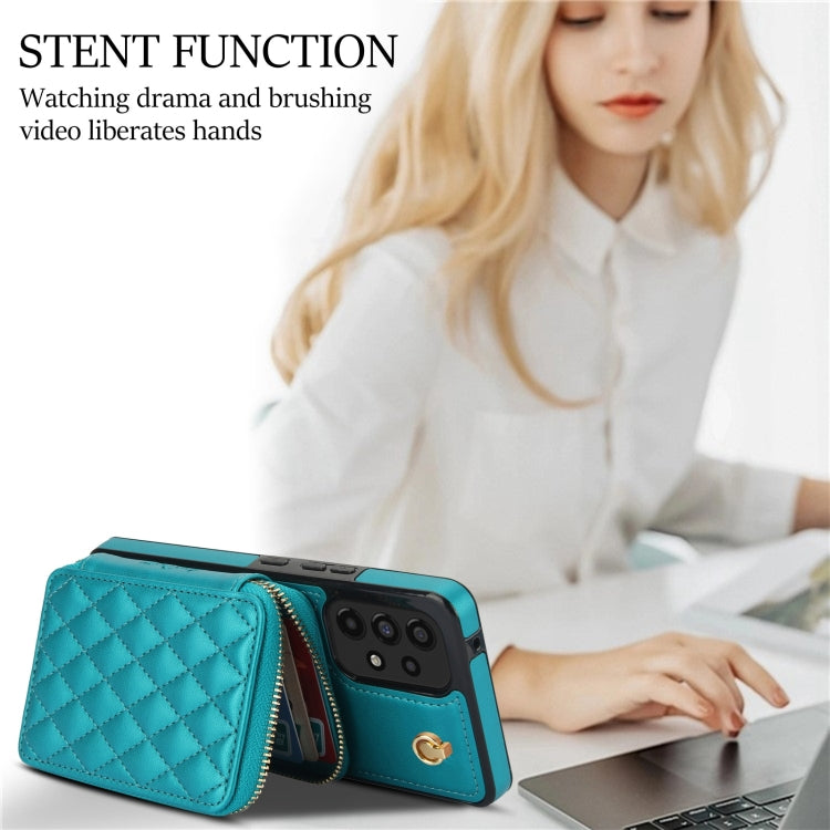 For Samsung Galaxy A53 4G / 5G AwQuer Crossbody Zipper Wallet Rhombic Leather Back Phone Case(Green) - Galaxy Phone Cases by Awquer | Online Shopping UK | buy2fix