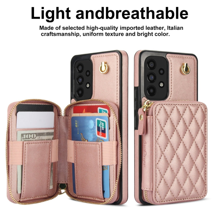 For Samsung Galaxy A53 4G / 5G AwQuer Crossbody Zipper Wallet Rhombic Leather Back Phone Case(Rose Gold) - Galaxy Phone Cases by Awquer | Online Shopping UK | buy2fix