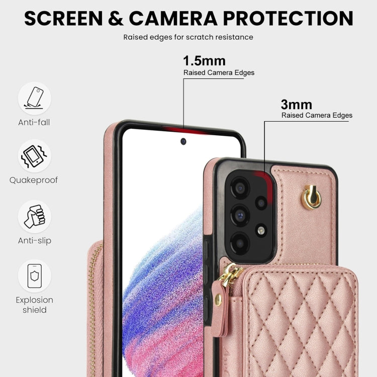 For Samsung Galaxy A53 4G / 5G AwQuer Crossbody Zipper Wallet Rhombic Leather Back Phone Case(Rose Gold) - Galaxy Phone Cases by Awquer | Online Shopping UK | buy2fix