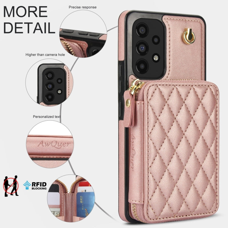 For Samsung Galaxy A53 4G / 5G AwQuer Crossbody Zipper Wallet Rhombic Leather Back Phone Case(Rose Gold) - Galaxy Phone Cases by Awquer | Online Shopping UK | buy2fix