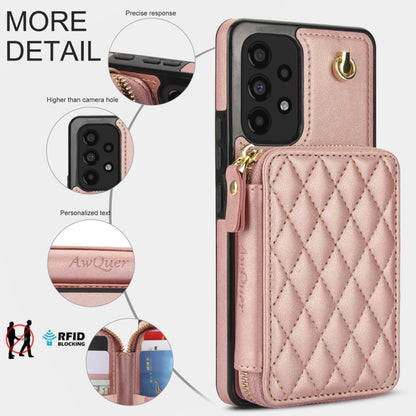 For Samsung Galaxy A53 4G / 5G AwQuer Crossbody Zipper Wallet Rhombic Leather Back Phone Case(Rose Gold) - Galaxy Phone Cases by Awquer | Online Shopping UK | buy2fix