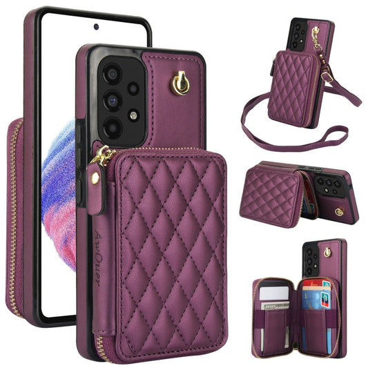 For Samsung Galaxy A53 4G / 5G AwQuer Crossbody Zipper Wallet Rhombic Leather Back Phone Case(Dark Purple) - Galaxy Phone Cases by Awquer | Online Shopping UK | buy2fix