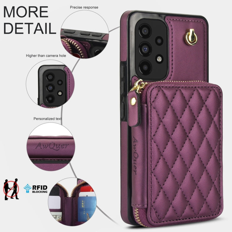 For Samsung Galaxy A53 4G / 5G AwQuer Crossbody Zipper Wallet Rhombic Leather Back Phone Case(Dark Purple) - Galaxy Phone Cases by Awquer | Online Shopping UK | buy2fix