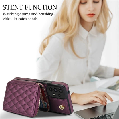 For Samsung Galaxy A53 4G / 5G AwQuer Crossbody Zipper Wallet Rhombic Leather Back Phone Case(Dark Purple) - Galaxy Phone Cases by Awquer | Online Shopping UK | buy2fix