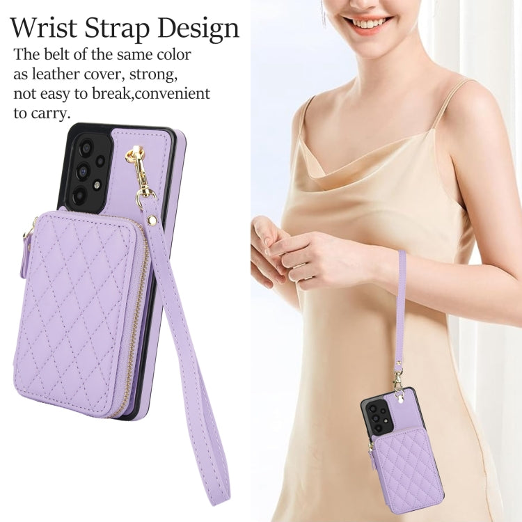 For Samsung Galaxy A53 4G / 5G AwQuer Crossbody Zipper Wallet Rhombic Leather Back Phone Case(Purple) - Galaxy Phone Cases by Awquer | Online Shopping UK | buy2fix