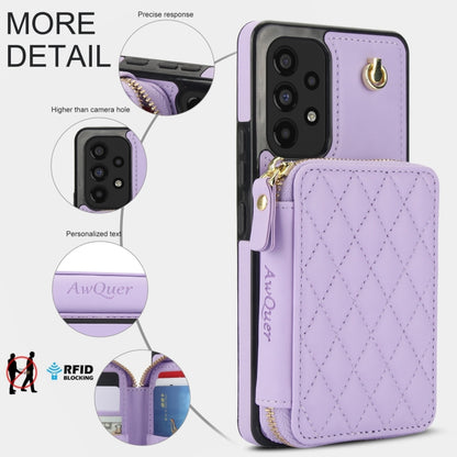 For Samsung Galaxy A53 4G / 5G AwQuer Crossbody Zipper Wallet Rhombic Leather Back Phone Case(Purple) - Galaxy Phone Cases by Awquer | Online Shopping UK | buy2fix