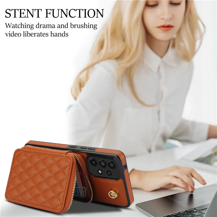 For Samsung Galaxy A53 4G / 5G AwQuer Crossbody Zipper Wallet Rhombic Leather Back Phone Case(Brown) - Galaxy Phone Cases by Awquer | Online Shopping UK | buy2fix